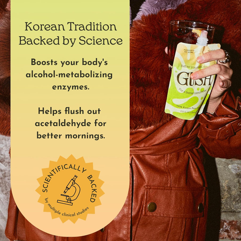 GUSH Pre-Drink Korean Pear Drink - (4 Pack) Pear Hydration Pouch with Enzyme Activation - Prevent Drinking Aftereffects - All Natural, Gluten-Free