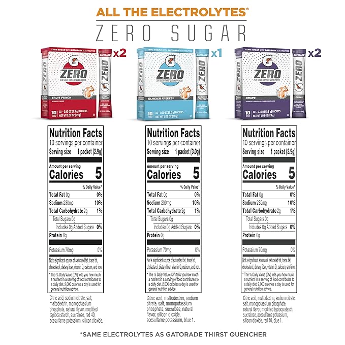 Gatorade G Zero Powder, Fruit Punch Variety Pack, 0.10oz Individual Packets - 10 Count (Pack of 5)