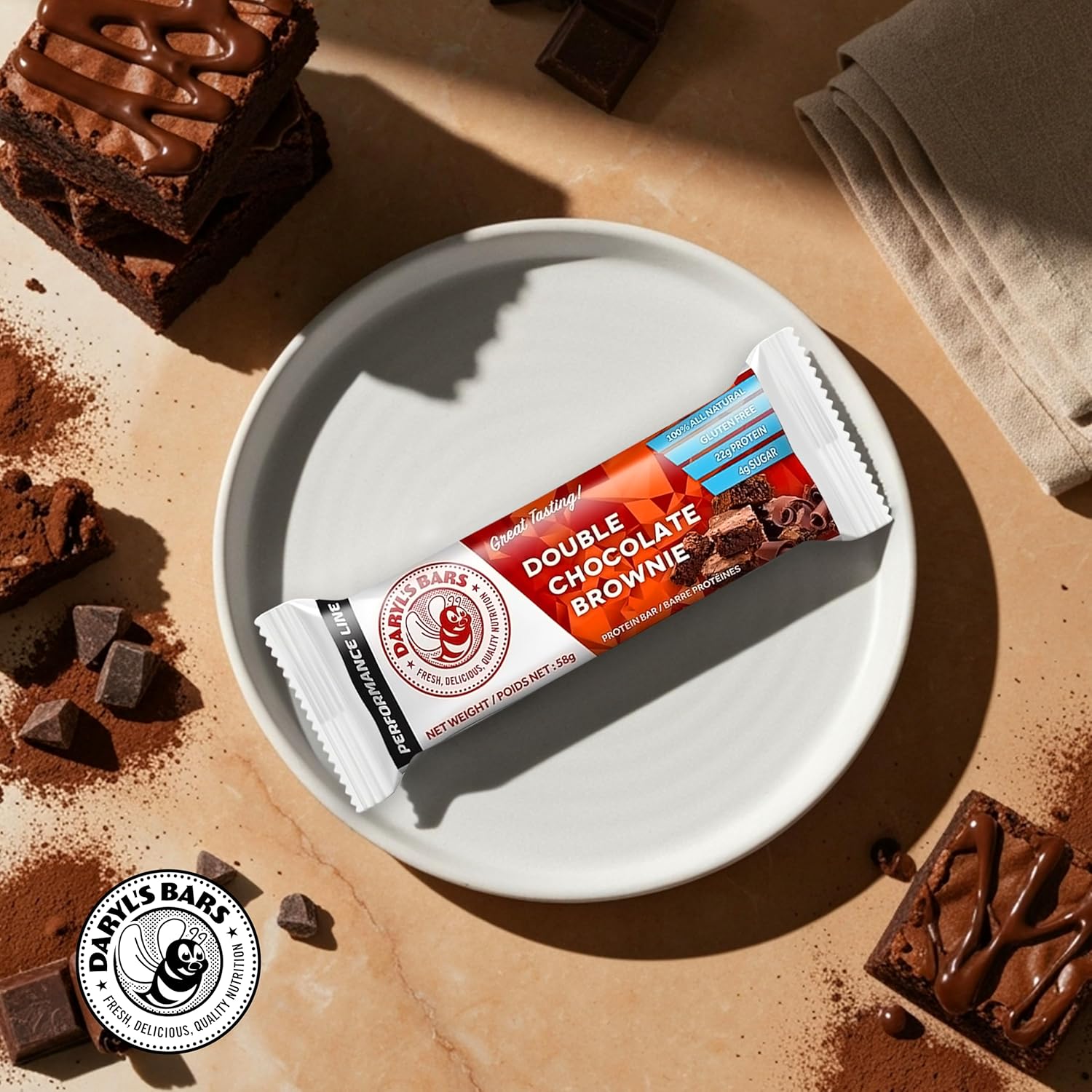 Daryl's Bars, Double Chocolate Brownie On the Go Whey Protein Bars, Gluten Free, 22gr of Protein Snack, Meal Replacement, Pack of 1