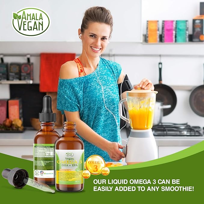 Potent & Organic Vegan Omega 3 Liquid Supplement: Better Than Fish Oil! Plant Based Water Extracted Algae Oil- DHA EPA DPA Fatty Acids- Non GMO- Supports Immune, Heart, Brain & Joint Health-60 Doses