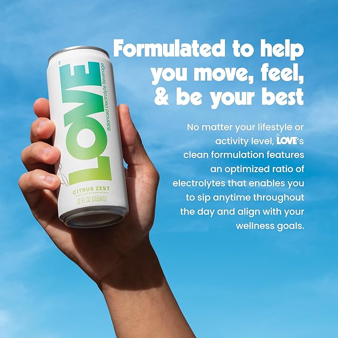 Be LOVE Balanced Electrolyte Beverage with Magnesium, Potassium & Sodium - Purified Still Beverage for Daily Hydration, Exercise, Work & Wellness- Zero Sugar, Gluten Free (Citrus Zest, 12oz x 12ct)