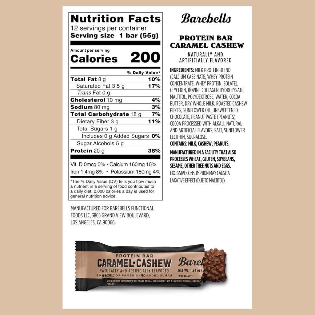 Barebells Protein Bars Caramel Cashew - 12 Count, Pack of 2 - Protein Snacks with 20g of High Protein - Chocolate Protein Bar with 1g of Total Sugars - Perfect on The Go Protein Snack & Breakfast Bars…