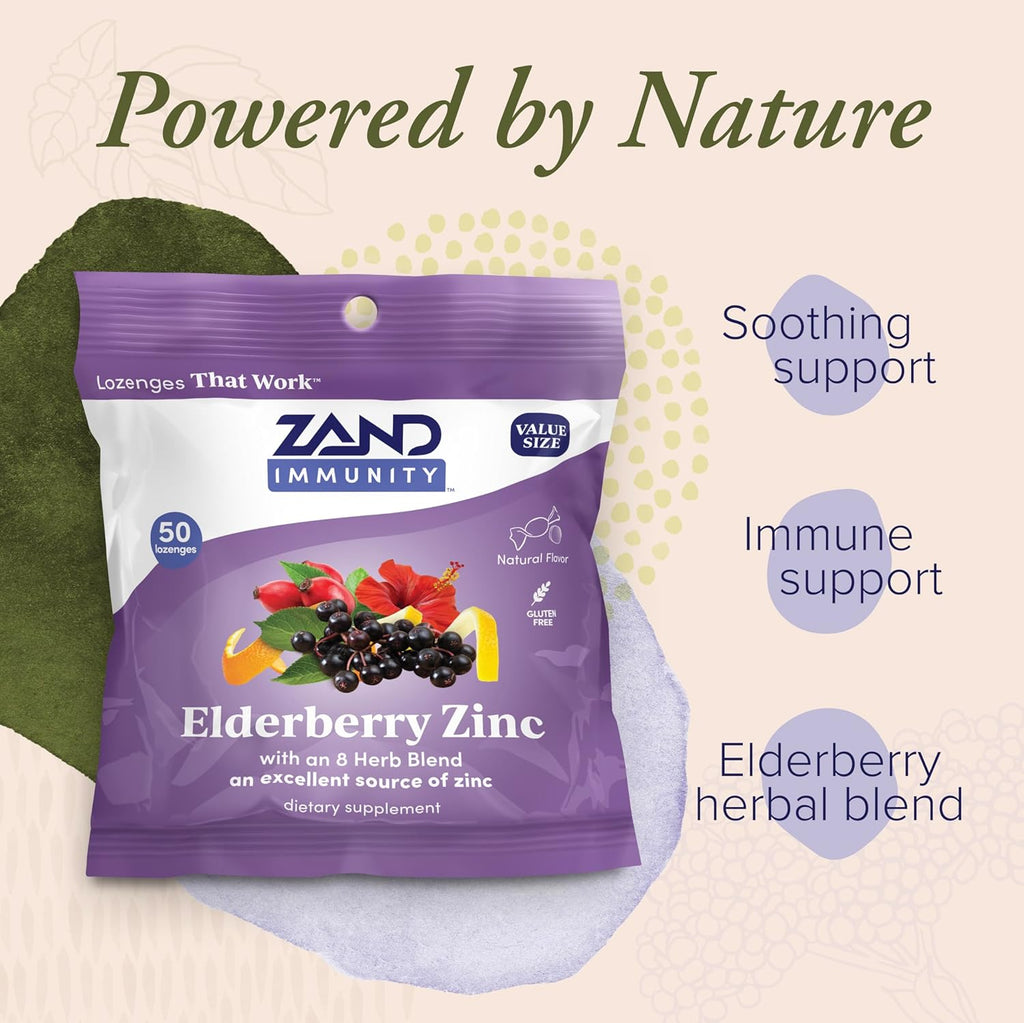ZAND Immunity Elderberry Zinc Throat Lozenges 2-Pack - Good-for-You Dry Mouth Lozenges, Immune Support Supplement with Elderberry, Zinc 5mg - Soothe a Dry Throat, Natural Flavor, Gluten Free, 50ct ea
