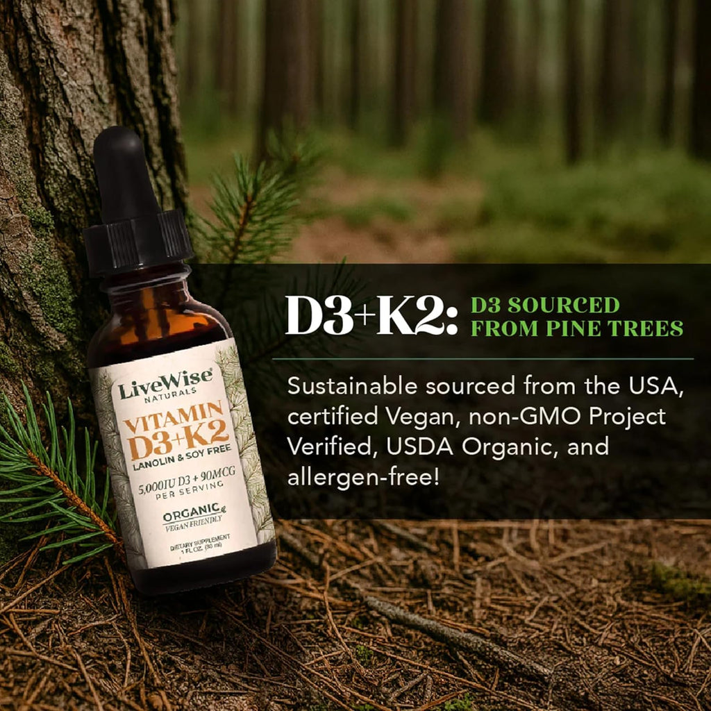 Vitamin D3+K2 Liquid Drops - Organic MCT Oil Formula for Adults - Easy Absorption D3 K2 Supplement for Immune Support & Bone Health -5000IU