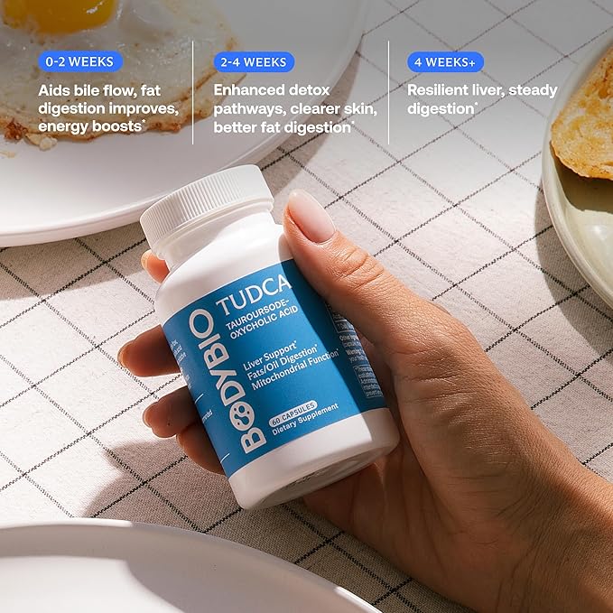 BodyBio TUDCA - Pure Tauroursodeoxycholic Acid Supplement - Support Bile Flow, Fat Metabolism & Liver Detox