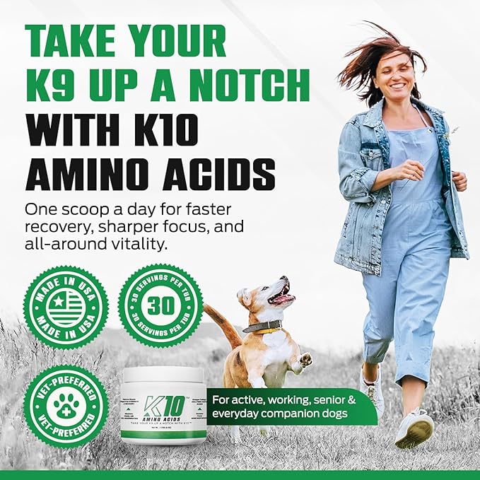 K10 Amino Acids for Dogs – All-in-One Cellular-Level Amino Acids Supplement for Joints, Muscles, Immunity, Digestion, Skin & Coat – Dog Supplement to Support Vitality, Strength, Recovery & Wellness