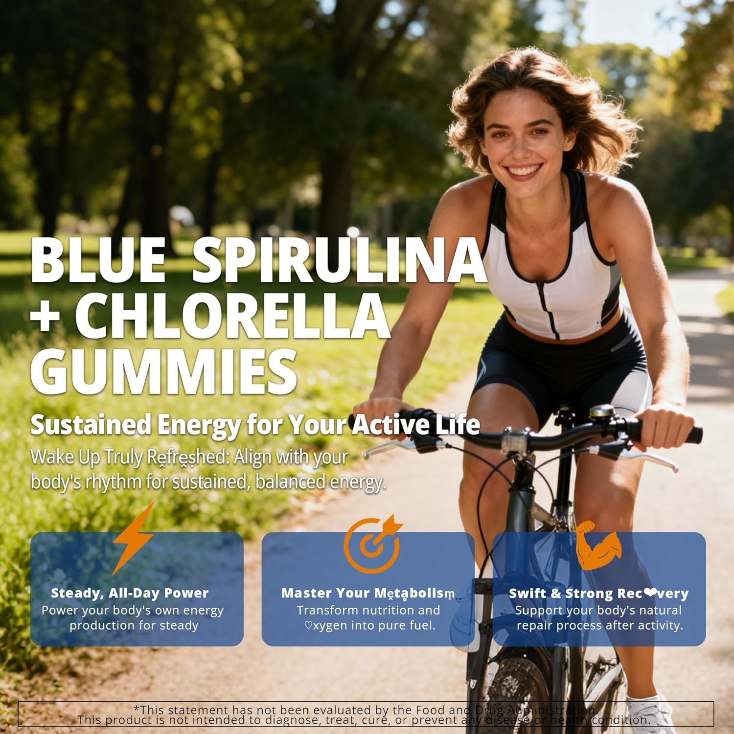 Organic Blue Spirulina Chlorella Gummies, Superfoods & Excellent Source of Vegan High Phycocyanin, Chlorophyll, B-Complex, Essential Minerals for Energy, Antioxidants, Det♡x, Sugar Free, 60 Cts