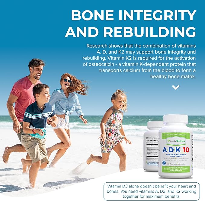 Power By Naturals ADK Vitamin Supplement – ADK 10 High Potency with Vitamins A, D3 10,000 IU & K2 MK7 for Bone Health – Vitamin A D K Supplement – 90 Capsules, 2 Pack (6-Month Supply)