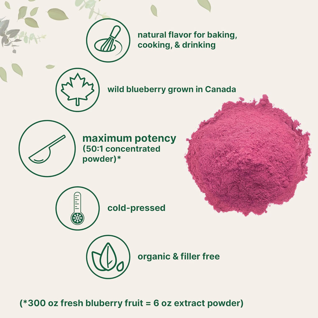 Organic Blueberry Extract Powder, 10oz | 100% Natural Fruit Powder | Freeze-Dried Wild Blueberries Source | No Sugar & Additives | Great Flavor for Drinks, Smoothie, & Beverages | Non-GMO & Vegan
