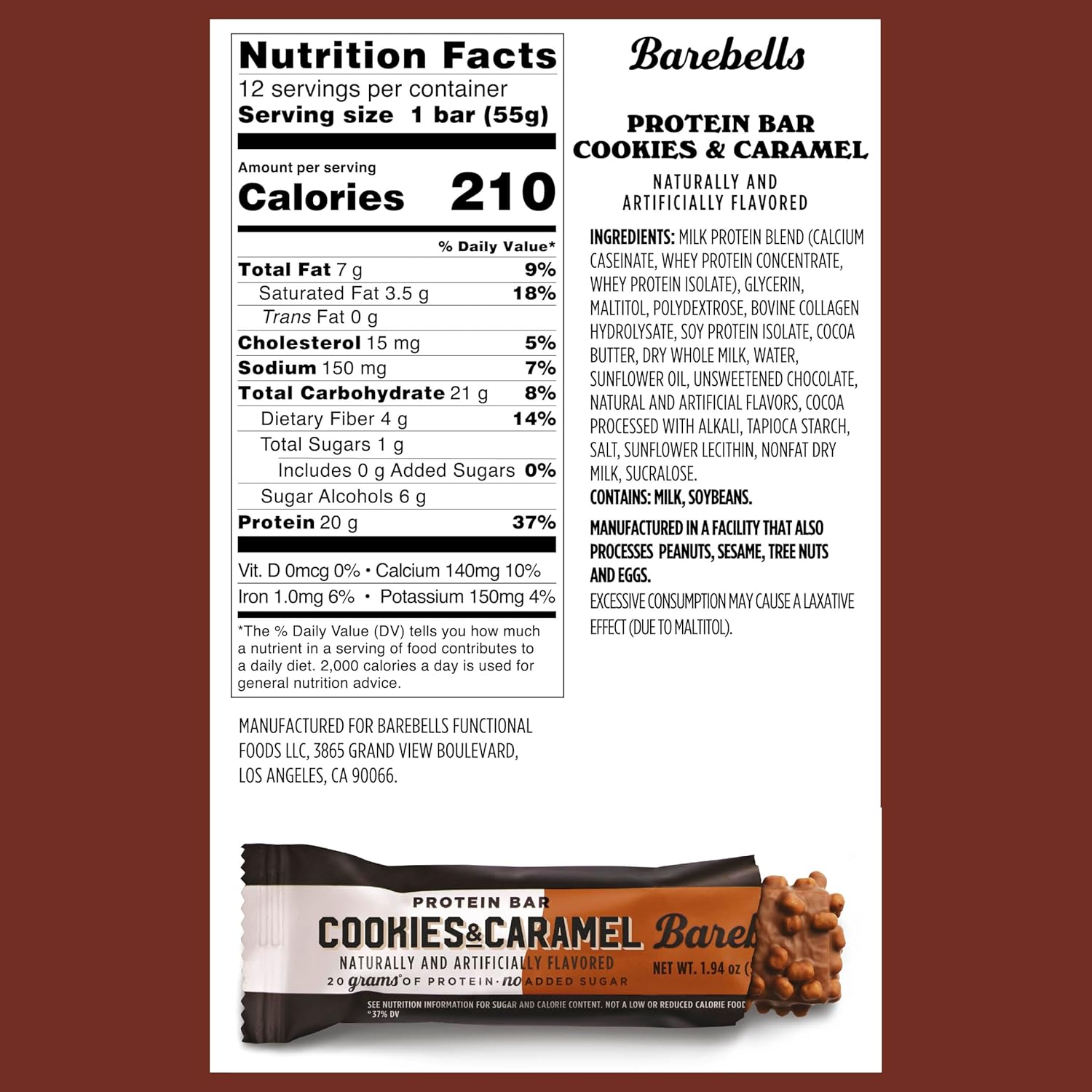 Barebells Protein Bars Cookies and Caramel - 24 Bars (2 Packs of 12), 20g High Protein Treats - Chocolate Nutrition Bar with 1g Total Sugars - On-The-Go Breakfast or Post-Workout Snack