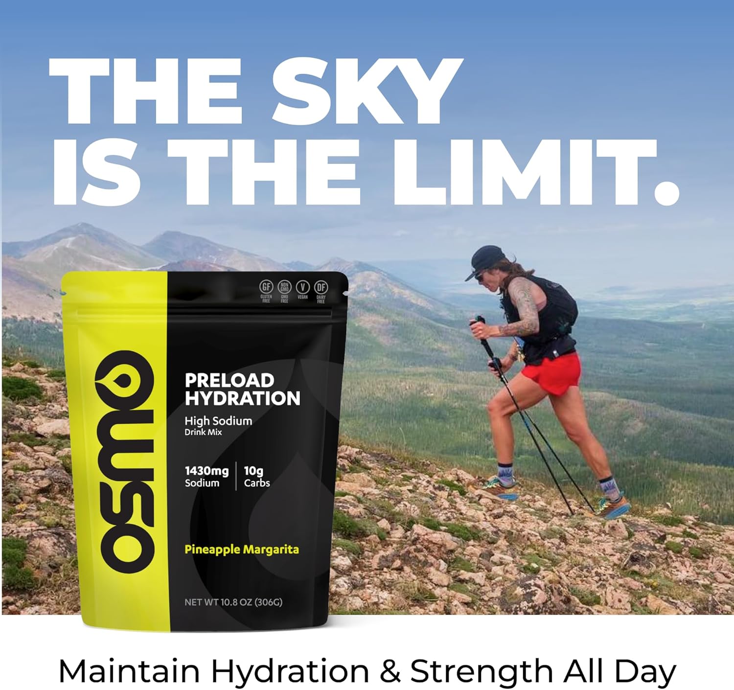 Osmo Preload Hydration Pre Workout Powder - Includes High Sodium Bicarbonate, Magnesium, Potassium, Carbs & Vitamins, Cane Sugar, Natural Ingredients, Beat Cramps & Dehydration - Pineapple Margarita