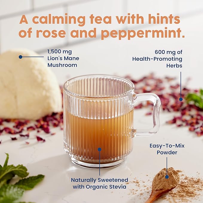 NativePath Native Mind Organic Adaptogen Herbal Support Blend - Organic Mushroom Drink Powder with Lion's Mane, Rhodiola & Rose HIPS - 30 Servings