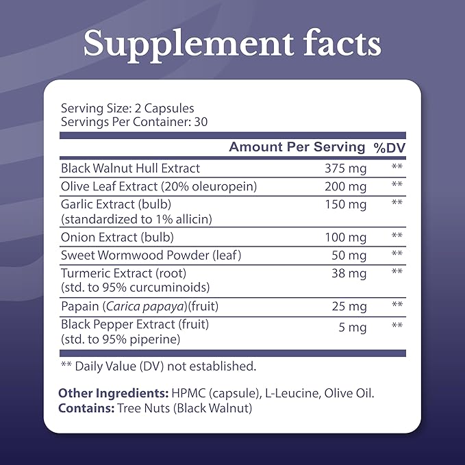 Cleanse24 - Gut Cleanse & Digestive Support Supplement - with Onion, Garlic, Turmeric, Papaya, Black Walnut, Sweet Wormwood Powder, Olive Leaf Extract - 180 Capsules