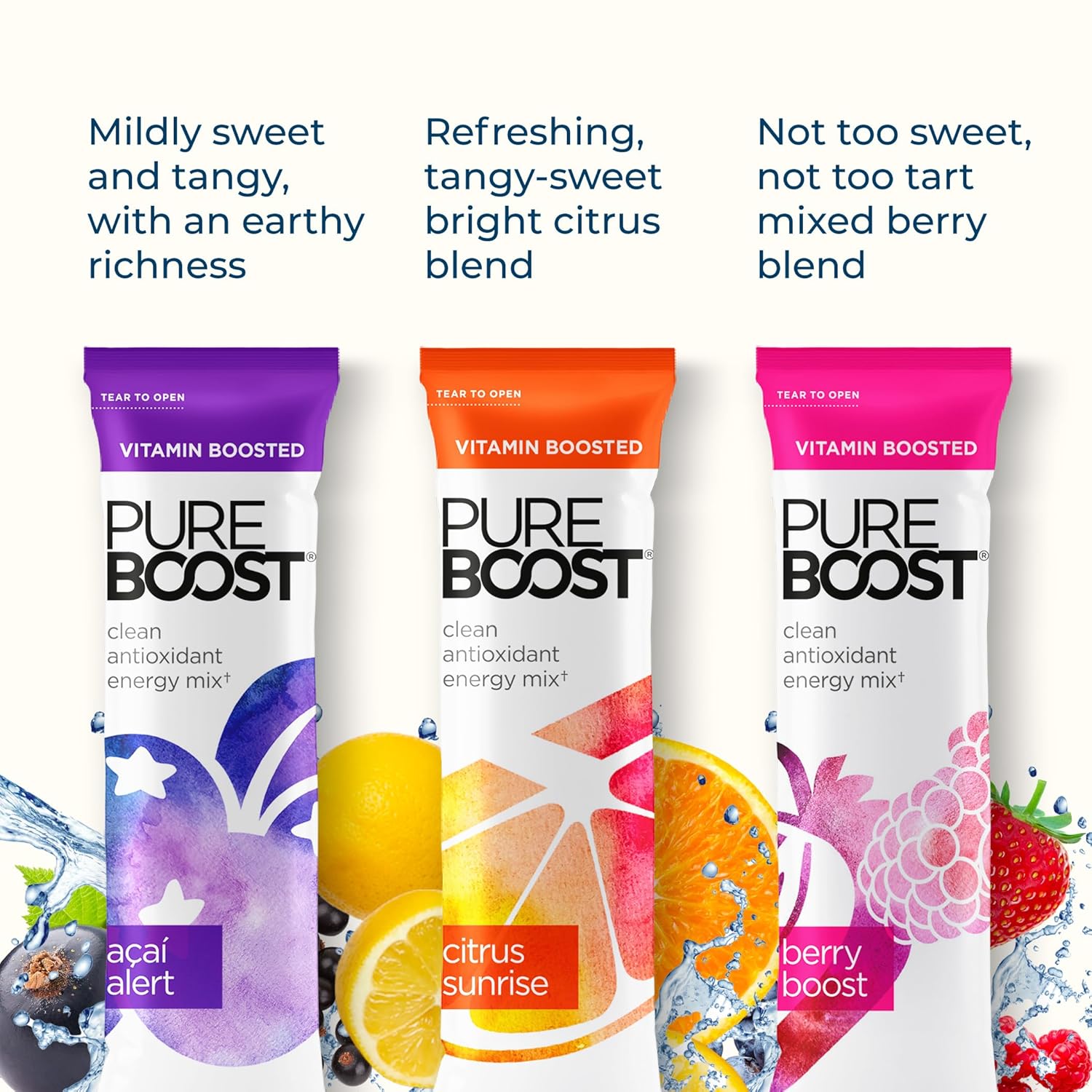 Pureboost Clean Energy Booster, Refreshing Energy Drink Mix with B12 Vitamins, Electrolytes, Antioxidants, Sugar-Free with No Sucralose (Combo Pack, 30 Count)