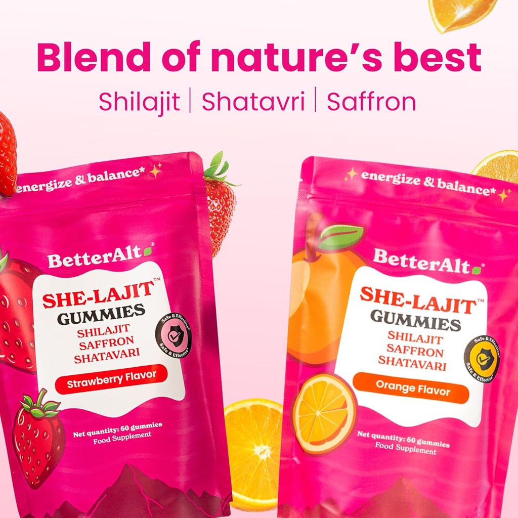 Better Alt SHE-Lajit Gummies for Women |Himalayan Shilajit, Shatavari, Saffron |OBGYN Recommended |Shilajit for Women for Energy & Hormone Balance |Strawberry Flavor|60 Gummies