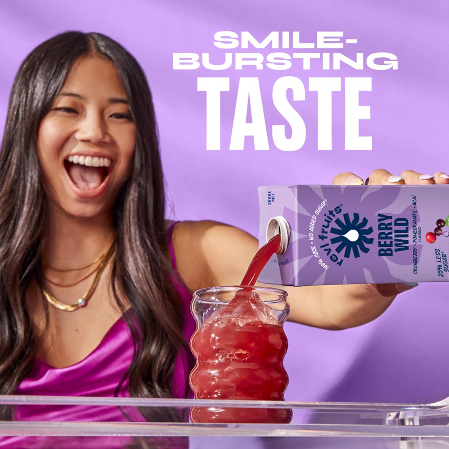 Revl Fruits 100% Juice, No Added Sugar, Cranberry Pomegranate Açai, Berry Wild, 32 fl oz. Carton