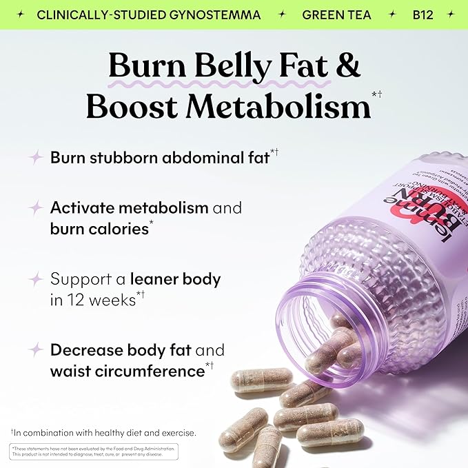Lemme Burn - Metabolism, Belly Fat Burning + AMPK Activating Supplement for Men & Women w/Clinically Studied Actiponin Gynostemma, Green Tea Extract, Vitamins B6 & B12 - Gluten Free, 180 Count
