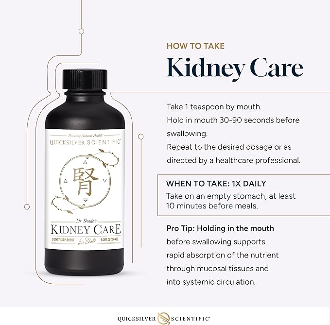 Quicksilver Scientific Kidney Care - Kidney Cleanse & Lymphatic Drainage Supplements - Astragaloside IV Extract, Zhu Ling, Goldenrod, Ferulic Acid, He Shou Wu & Dandelion Leaf (3.38oz / 100ml)