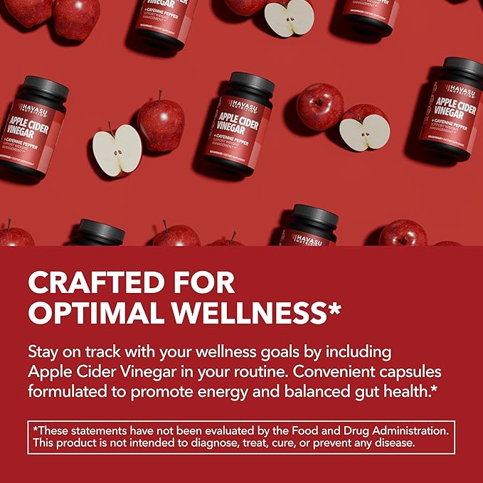 HAVASU NUTRITION Apple Cider Vinegar Capsules with 500mg Apple Cider Vinegar and 20mg Cayenne Pepper - Bloating Relief and Appetite Suppressant; Non-GMO; 60 Capsules for Men and Women