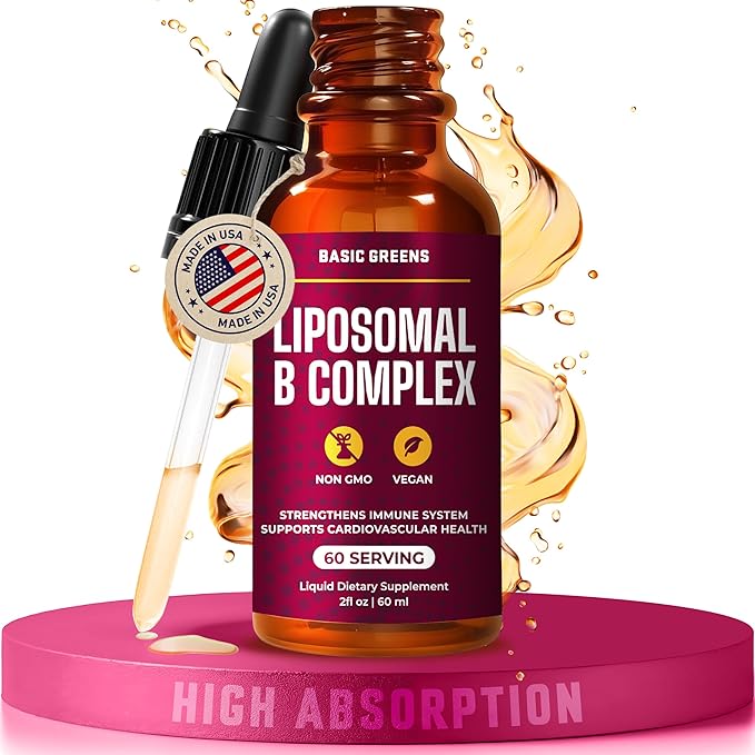 Liposomal B Vitamins Complex Liquid – High Absorption for Energy, Brain & Skin Health, Hair & Nails, Advanced Liposomal Delivery, Vegan, Non-GMO, 2 Fl Oz