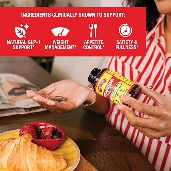 Bragg Metabolism Support Apple Cider Vinegar Capsules with Botanical Blend - 90 Capsules - Increased GLP-1 Support for Weight Management, Appetite Control, and Fullness