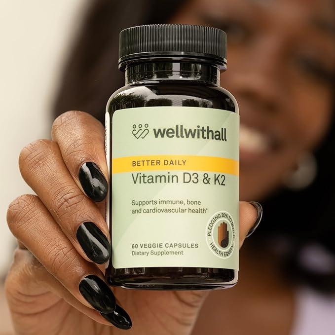 Vitamin D3 5000 IU (125 mcg) with Vitamin K2 100 mcg Supplement | Supports Calcium Utilization, Immune Support, & Cardiovascular Wellness | Plant Based, Major Allergen Free | 60-Day Supply