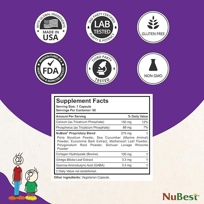 NuBest Tall | Support Bone Strength, Bone Health, Enhanced Immune and Whole Body Wellness with Calcium, Collagen, and Herbs for Ages 5+ & Teens | 60 Capsules