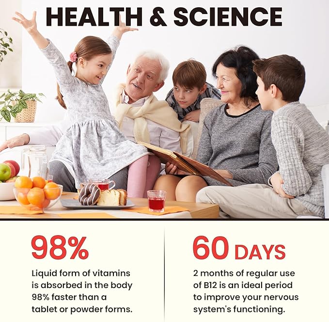 Vitamin B12 Liquid Drops Sublingual 10000 mcg, Triple B-12 Complex Supplement, Methyl & Methylcobalamin Blend for Women & Men, Mood & Energy Booster, Metabolism & Health Support, 2 Pack