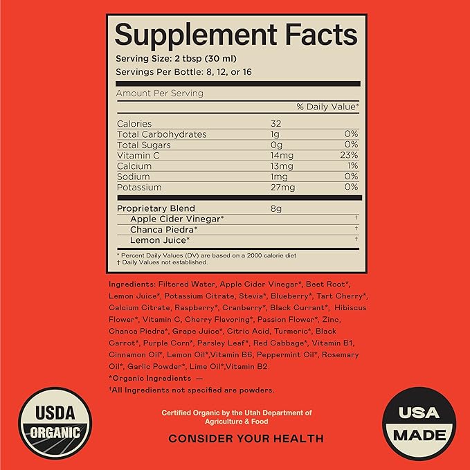 Complete Natural Kidney Complete - Liquid Dietary Supplement for Kidney Support, Cleanse, and Detox with Apple Cider Vinegar, Lemon, Organic Chanca Piedra, Beet, Citric Acid, Vitamin C, & More - 12oz