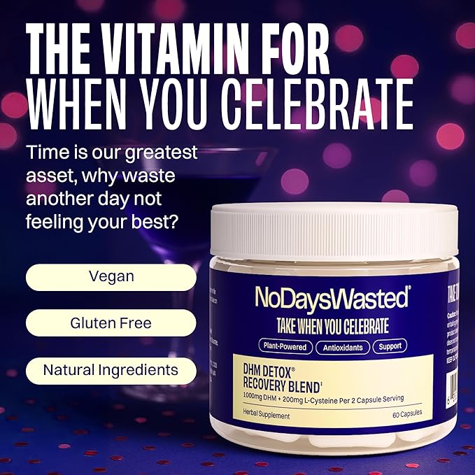 No Days Wasted DHM Detox, 120 Capsules (60 Servings) - Jar - Take During Evening for Better Next Day and Recovery