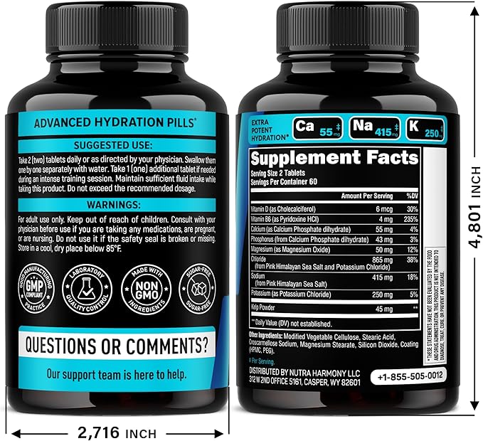 Electrolytes - Electrolyte Tablets with Magnesium, Sodium, Potassium, Chloride, Vitamins D3 & B6, Kelp Powder - Salt Pills - Made in USA - Oral Tablets as Capsules - Vegan & Keto Friendly - 120 Tabs