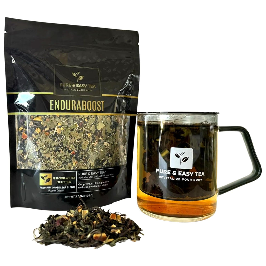 Pure And Easy Tea, EnduraBoost & Borosilicate Glass Brewing Mug, 100% Natural, Caffeinated, Premium Loose Leaf Tea Blend, 100g/3.54oz