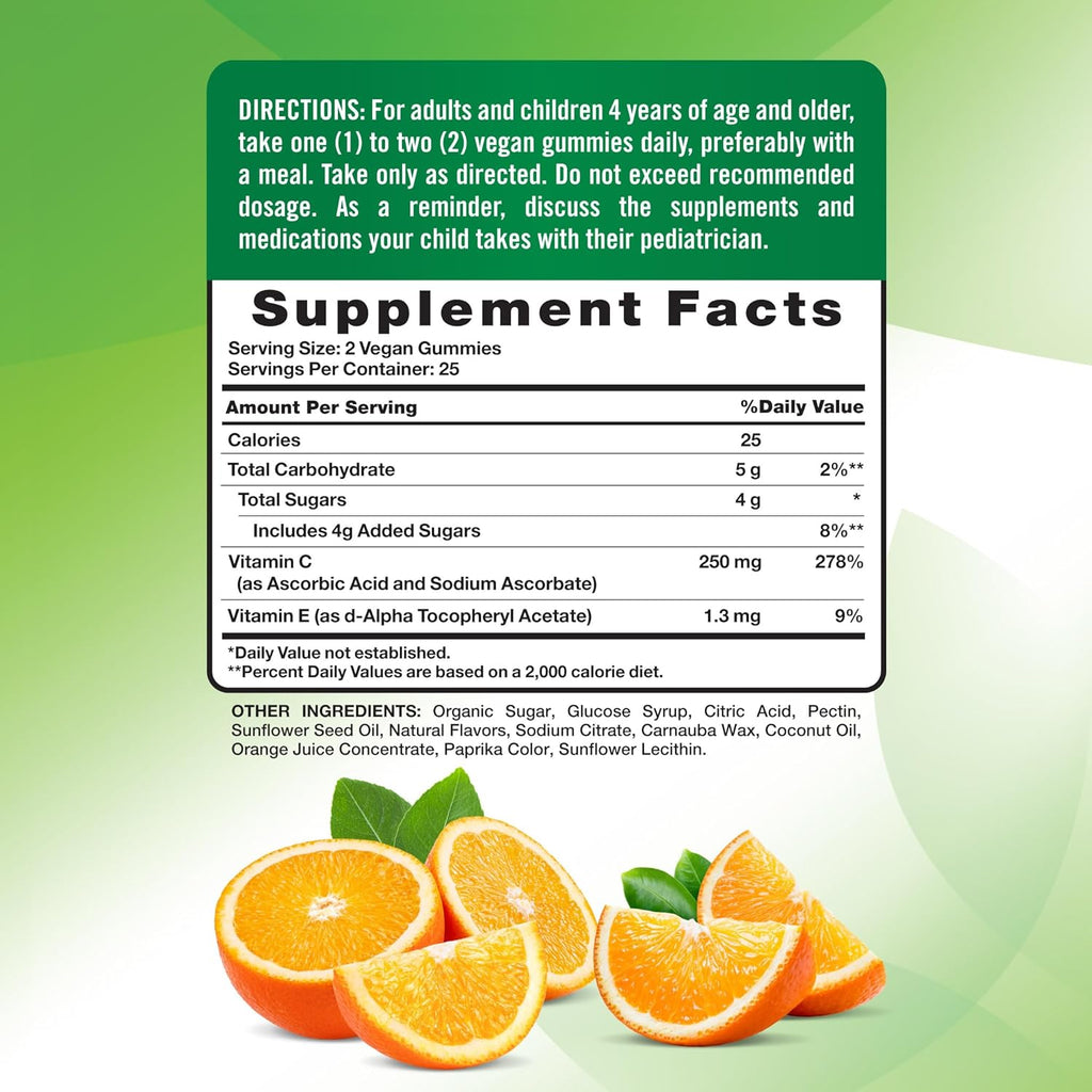 Nature's Truth Vitamin C Gummies | 50 Count | with Vitamin E | Orange Flavor | Vegan, Non-GMO & Gluten Free Supplement