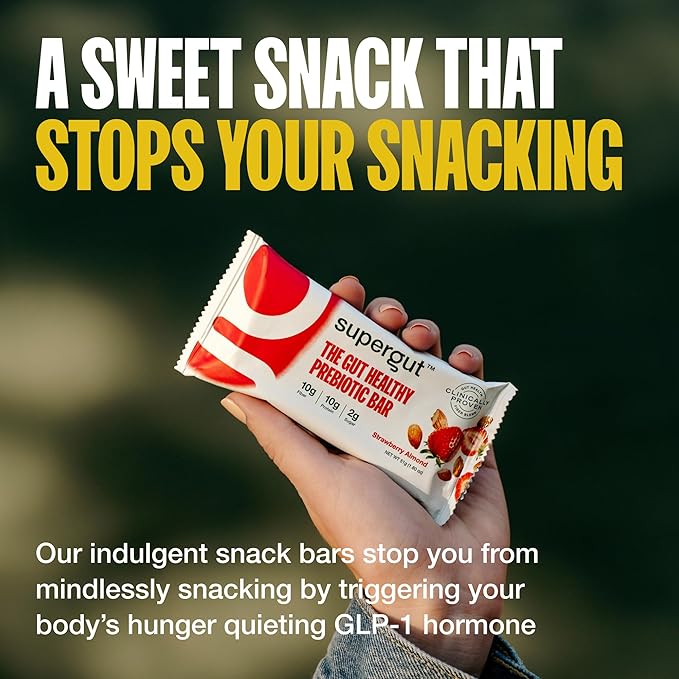 Supergut GLP-1 Boosting Prebiotic Bars, Chocolate Brownie - Gut Healthy Protein Snacks & Breakfast Bars - Keto-Friendly Meal Replacement Energy Bars (12 Count)