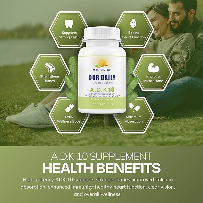 Daily Vites, ADK 10 Vitamin Supplement – 180 Capsules – High Potency Vitamin A, D3 10,000 IU & K2-MK7 – Physician Formulated for Bone, Heart & Immune Support – Non-GMO, Gluten Free (2 Pack)