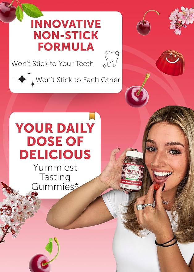 Lunakai USA Made Biotin Gummies 5000mcg with Vitamin C & E - Delicious Hair Skin Nails Vitamins for Women, Non-GMO, Hair Growth Supplement, 60 Ct