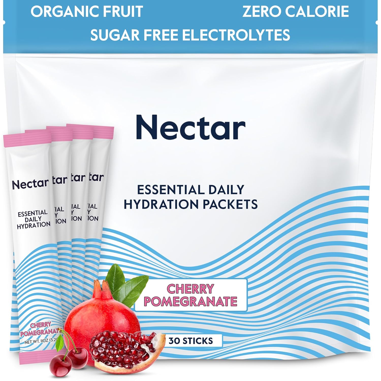 Nectar Hydration Packets - Electrolytes Powder - No Sugar or Calories - Organic Fruit Liquid Daily IV Electrolytes Powder for Dehydration Relief and Rehydration (Cherry Pom 30 Pack) Packaging may vary