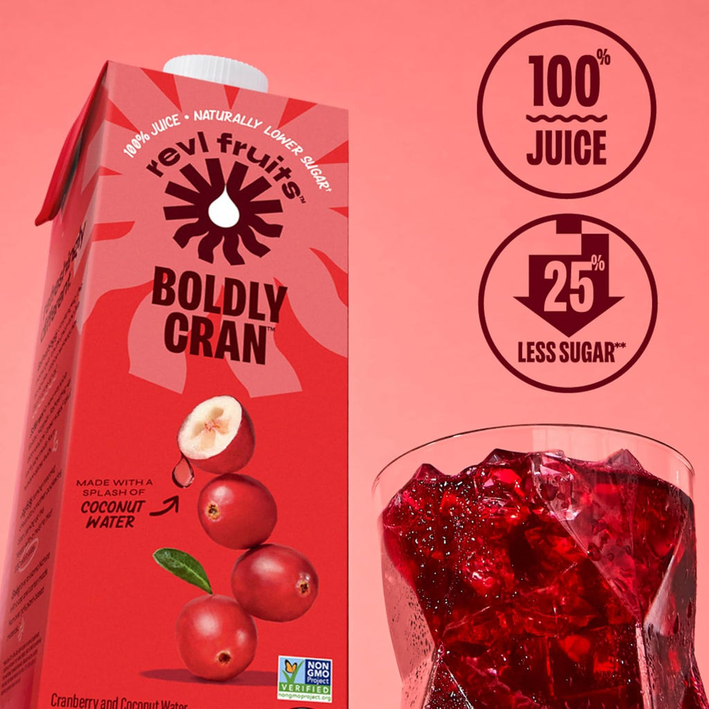 Revl Fruits™ 100% Juice, Boldly Cran™ Cranberry Juice, No Added Sugar, 32 fl oz. Carton