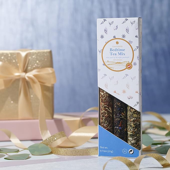 Gourmanity Bedtime Tea Sampler Gift Set, Naturally Calming Herbal Blends, Warm Up and Snuggle Down with our 3 Sleepy Tea Flavors, Product of Austria, 0.74oz