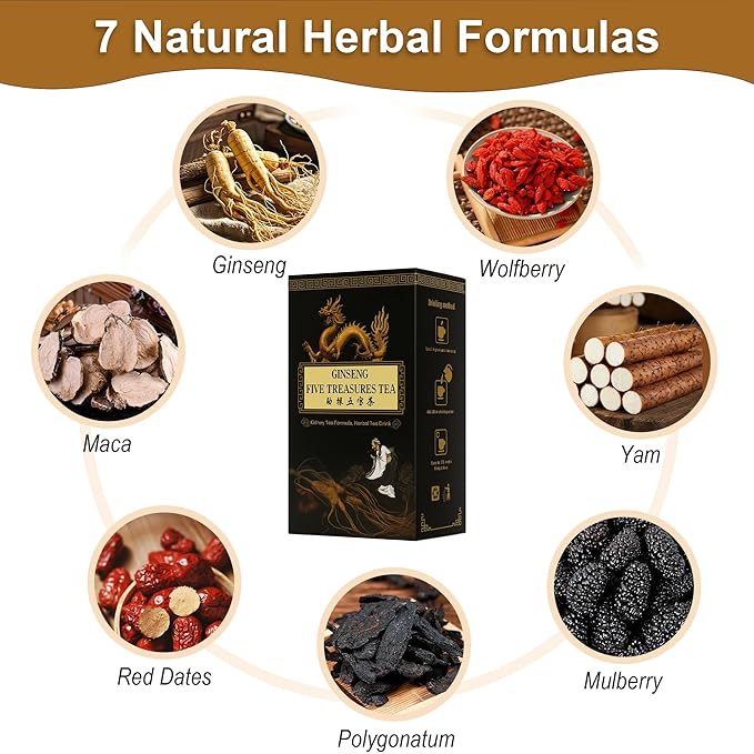 Ginseng Mulberry Herbal Tea, 20 bags Kidney Tea Formula Ginseng Six Treasure Tea, Organic Liver Support & Kidney Cleanse -Healthy Cleansing for Men & Women, Te Para Limpiar Los Riñones (20bag/2boxes)
