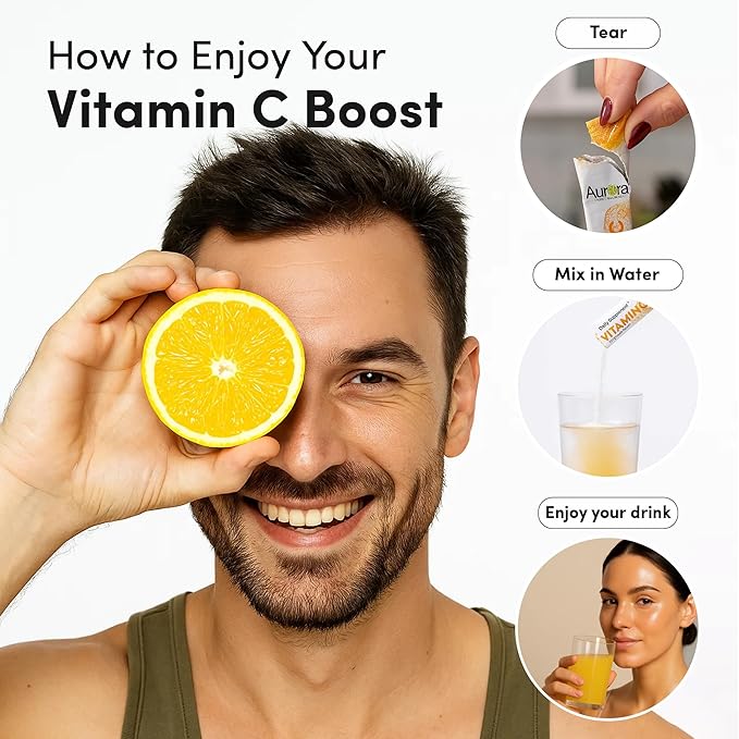 Vida Lifescience Aurora Nutrascience Nano-Pack Liposomal Vitamin C Powder Drink Mix, Immune Support, High Strength 3,000 mg Per Serving, 30 Single Serve Packets, Orange