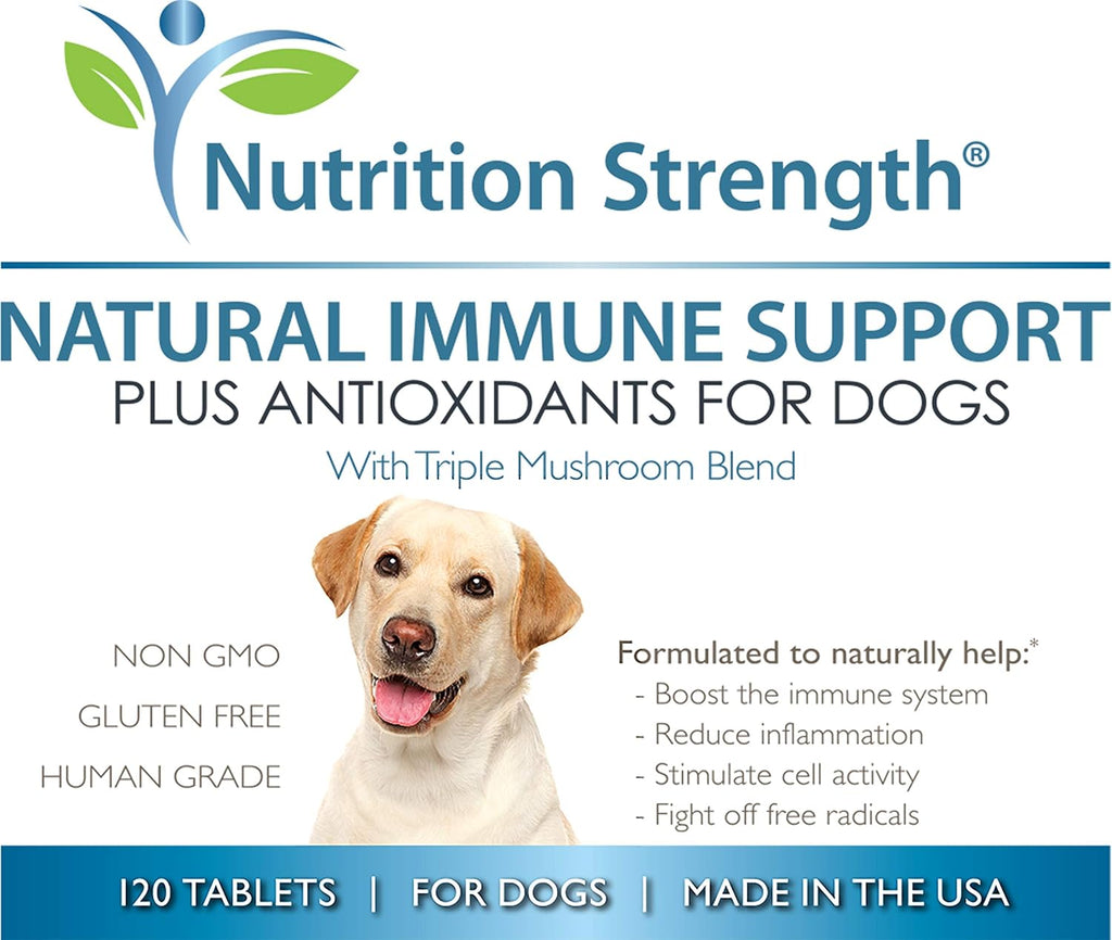 Immune Support for Dogs Plus Antioxidant, Reishi, Shiitake, Maitake, Turkey Tail Mushrooms for Dogs, with Coenzyme Q10, Selenium, Vitamin A, 120 Chewable Tablets