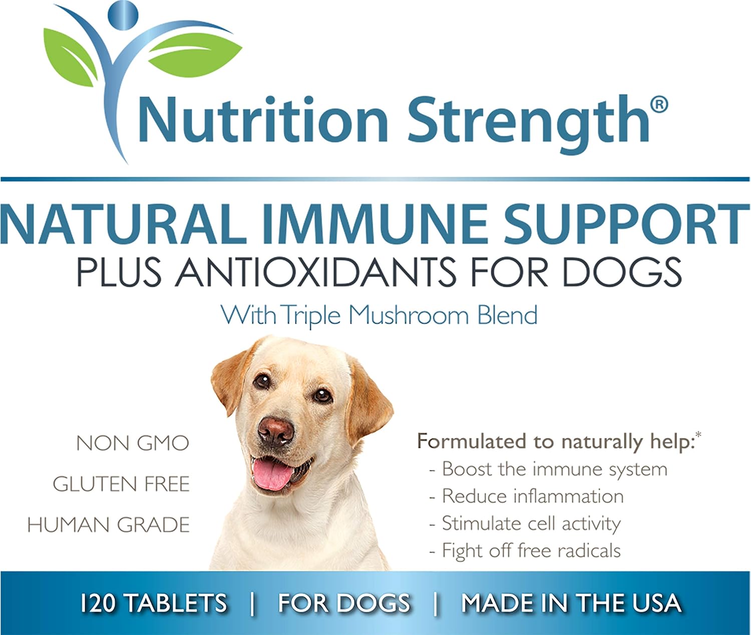 Immune Support for Dogs Plus Antioxidant, Reishi, Shiitake, Maitake, Turkey Tail Mushrooms for Dogs, with Coenzyme Q10, Selenium, Vitamin A, 120 Chewable Tablets