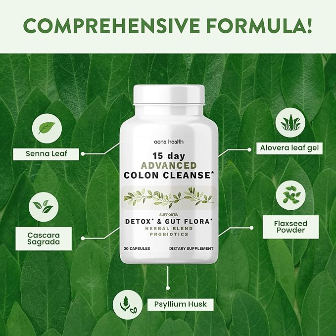 15 Day Advanced Colon Cleanse, Probiotics & Natural Herbs, Supports Detox & Gut Flora for Women & Men, with Cascara Sagrada, Psyllium Husk & Senna Leaf, 30 Capsules 1-2 Daily | 15 Day Cleanse