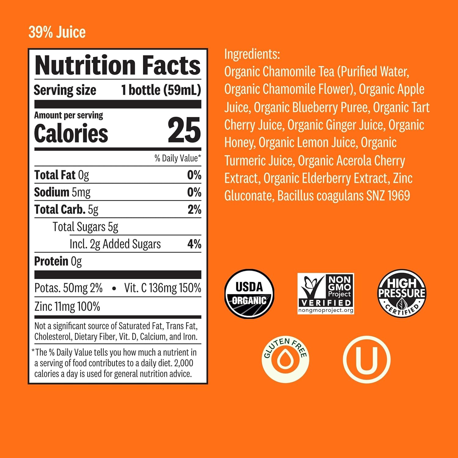 Suja Organic Immunity Elderberry Shot (60 Pack) with Turmeric and Ginger | Immunity Boost & Support | Functional Shots | Cold-Pressed Juice with Live Probiotics | Plant-Based & Gluten-Free