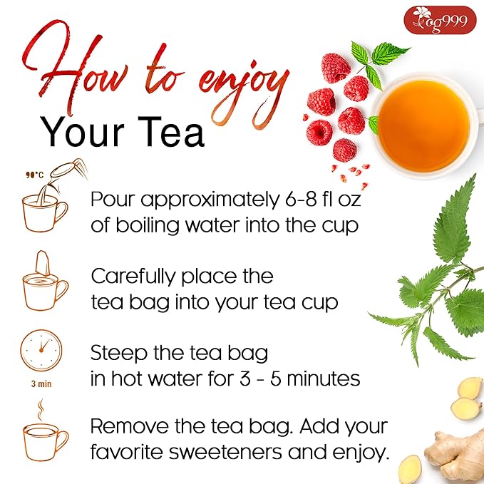 TOG999 Red Raspberry Leaves Tea Bags with Spearmint Flavor for Hormone Balance Natural Menstrual Cycle Support, 40 Count, Natural Material Tea Bags, No Sugar, No Caffeine, Vegan