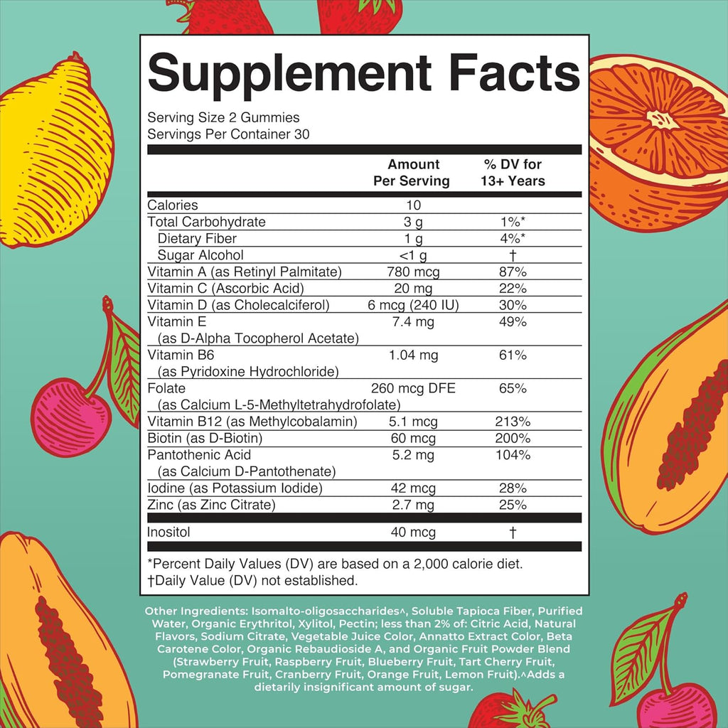 MaryRuth Organics Multivitamin for Teens | Teen Multivitamin Multimineral Gummies with Vitamin B, C, D and E, Biotin, Zinc | Teen Vitamins | Vegan | Sugar Free | Gluten Free | 60 Count