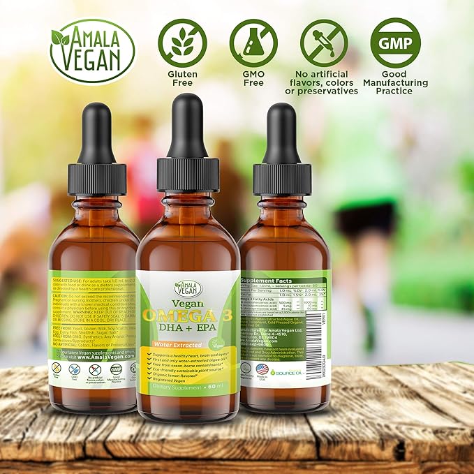 Potent & Organic Vegan Omega 3 Liquid Supplement: Better Than Fish Oil! Plant Based Water Extracted Algae Oil- DHA EPA DPA Fatty Acids- Non GMO- Supports Immune, Heart, Brain & Joint Health-60 Doses