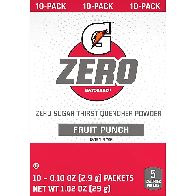 Gatorade G Zero Powder, Fruit Punch, 0.10 oz Packets (10 Pack)