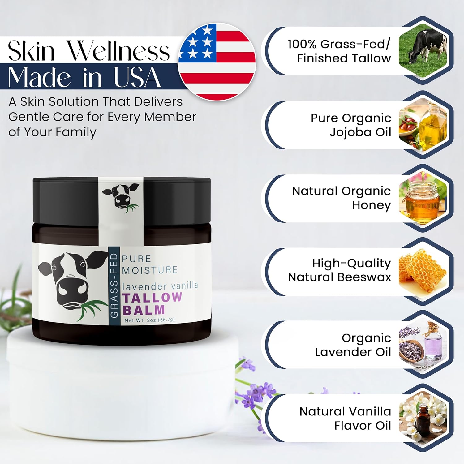 Beef Tallow for Skin - Handmade Organic Grass Fed Beef Tallow Face Moisturizer - Lavender Scented Beef Tallow Balm with Deep Hydration, Soothing Relief, Skin Repair is Great Gift Idea for Women